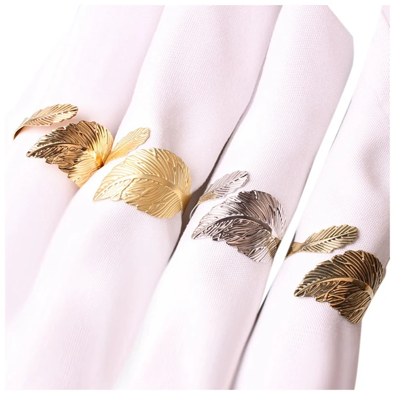 

12Pcs Feather Napkin Ring Napkin Ring Napkin Buckle Leaf Napkin Ring Cloth Ring Table Decoration