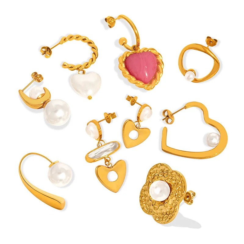 

Minar Cute Multiple Gold Silver Plated Titanium Steel Imitation Pearl Rhinestone Heart Flower Geometric Drop Earrings for Women