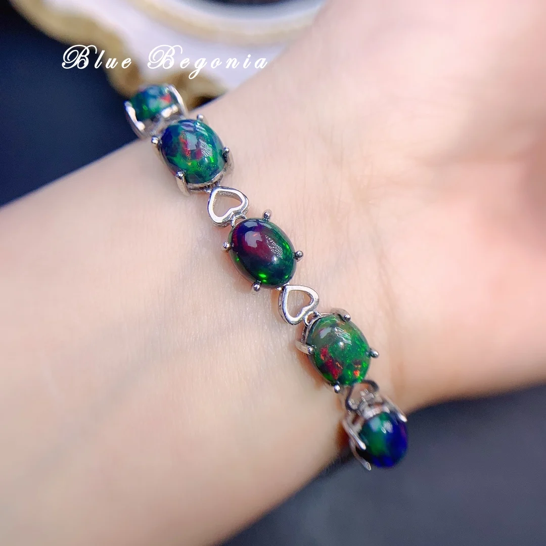 

Natural Black Opal Bracelet 8*10MM Fine Jewelry for Women Anniversary Party Girlfriend Gift Real 925 Sterling Silver