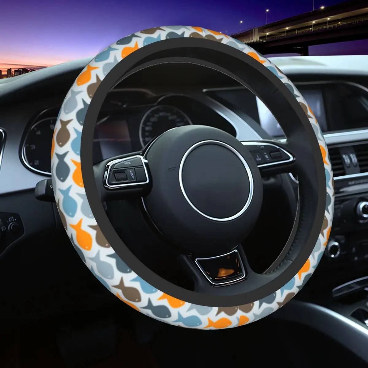 

37-38 Steering Wheel Covers Colorful Fish Sea Pattern Universal Auto Decoration Elastische Car Accessories