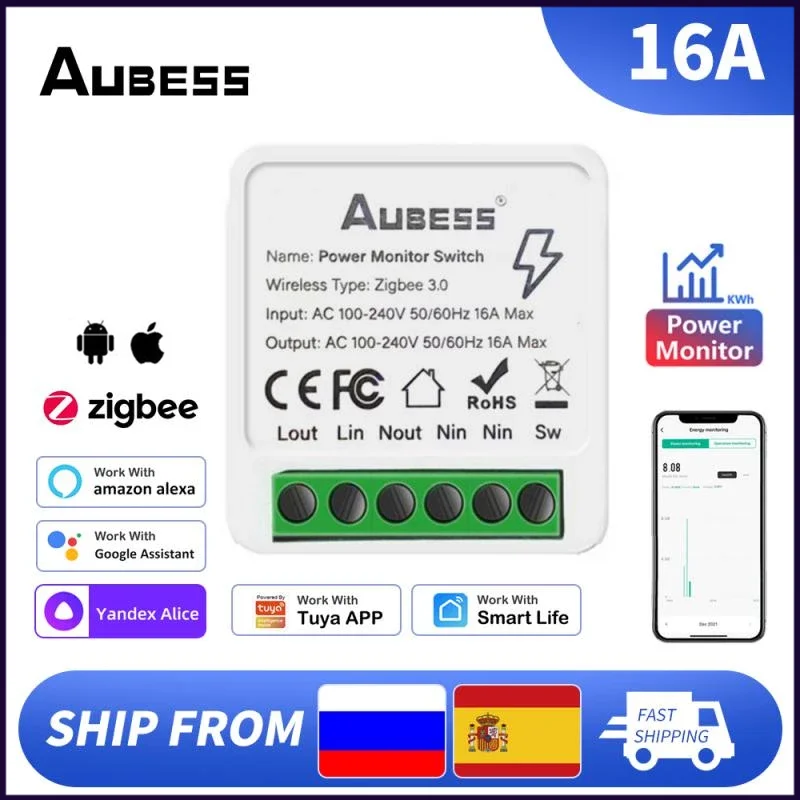 16 А Zigbee 3,0 переключатель «сделай сам» Tuya умный контроль мощности беспроводной контроль реле Автоматизация работа с Alexa Google Home Alice