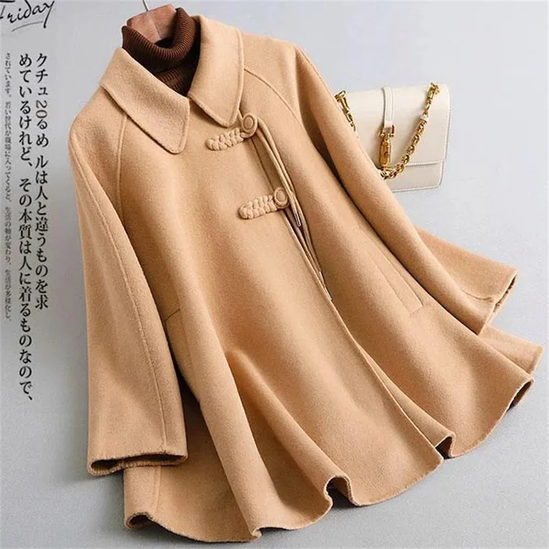 Женское двухстороннее шерстяное пальто средней длины модель 2024 года Женская