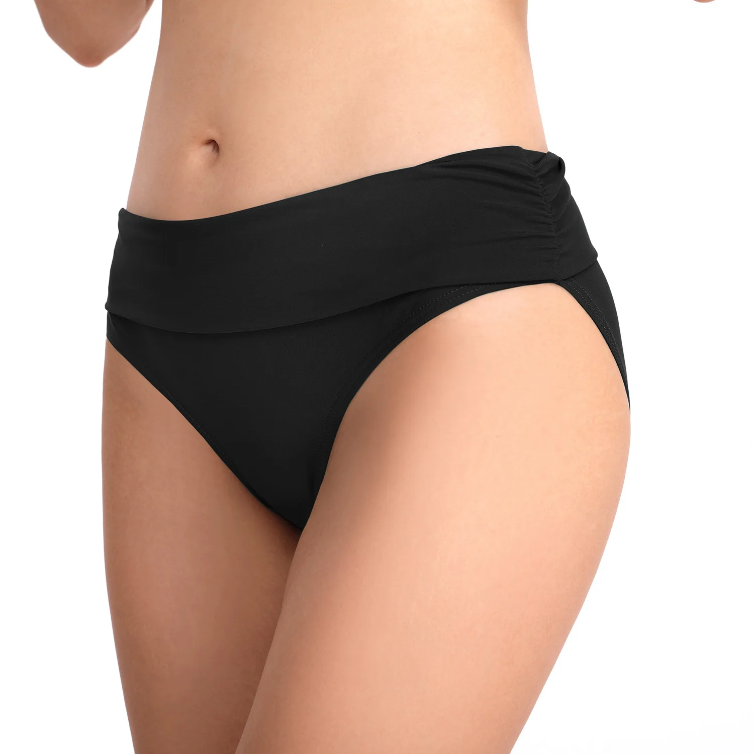 

Women's Sexy Elastic High Waisted Bikini Bottom Ruched Black Bathing Suit Brief Tummy Control Swimsuit Shorts