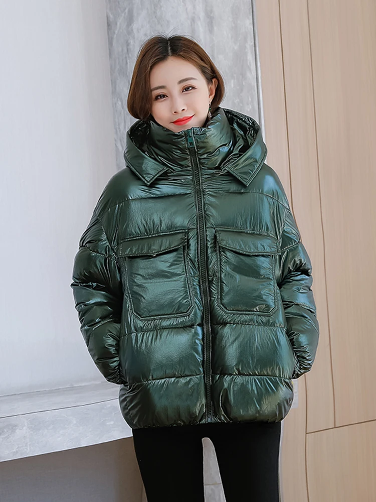 

Зимняя куртка KBAT 2022, парки, Женская Глянцевая пуховая хлопковая куртка, парка с капюшоном, теплая Женская хлопковая стеганая куртка, повседн...