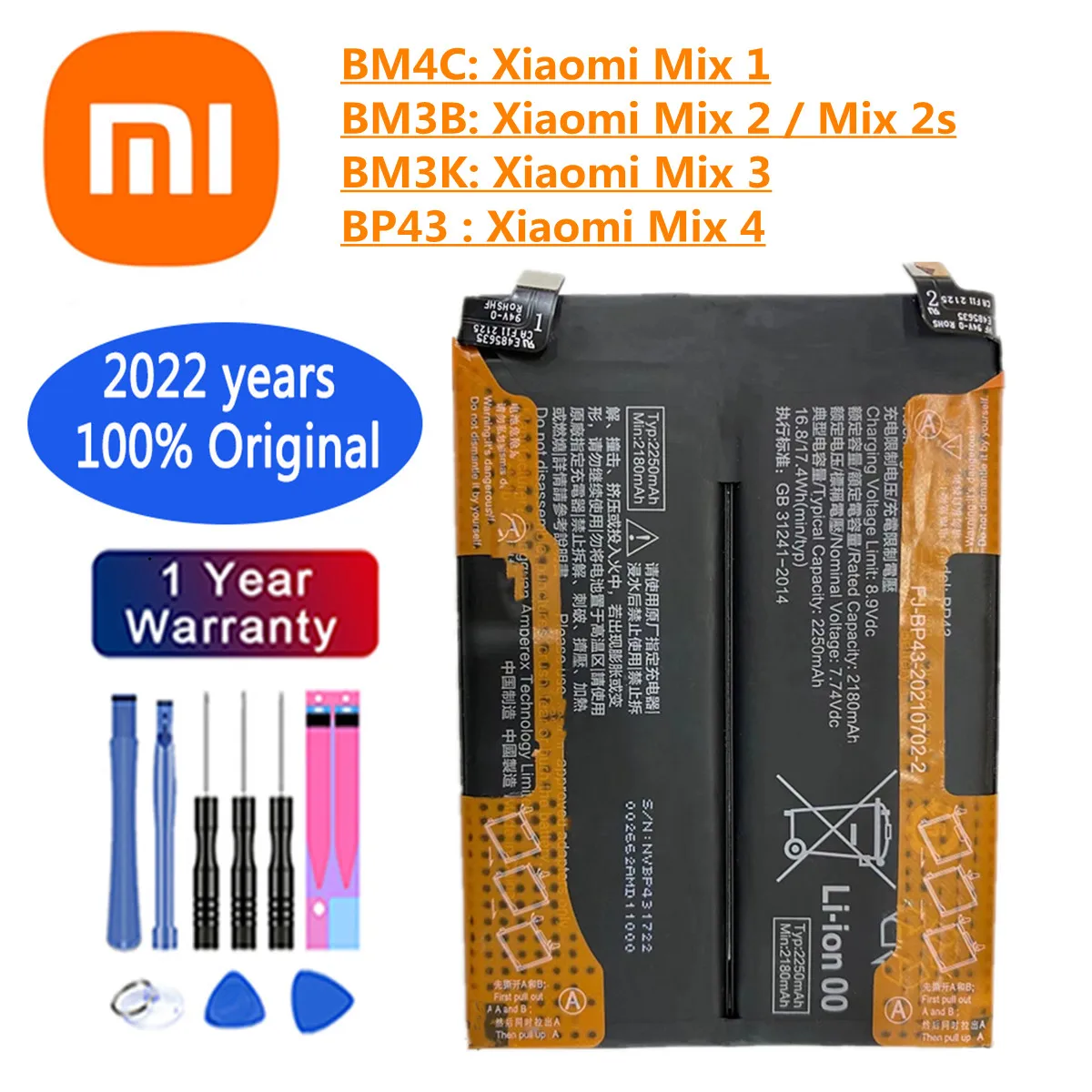 

Orginal Xiao Mi BM3B BM3K BM4C BP43 Battery For Xiaomi Mi Mix 2 2S 3 1 4 Mix2 Mix2S Mix3 Mix4 Rechargable Smart Phone Batteries