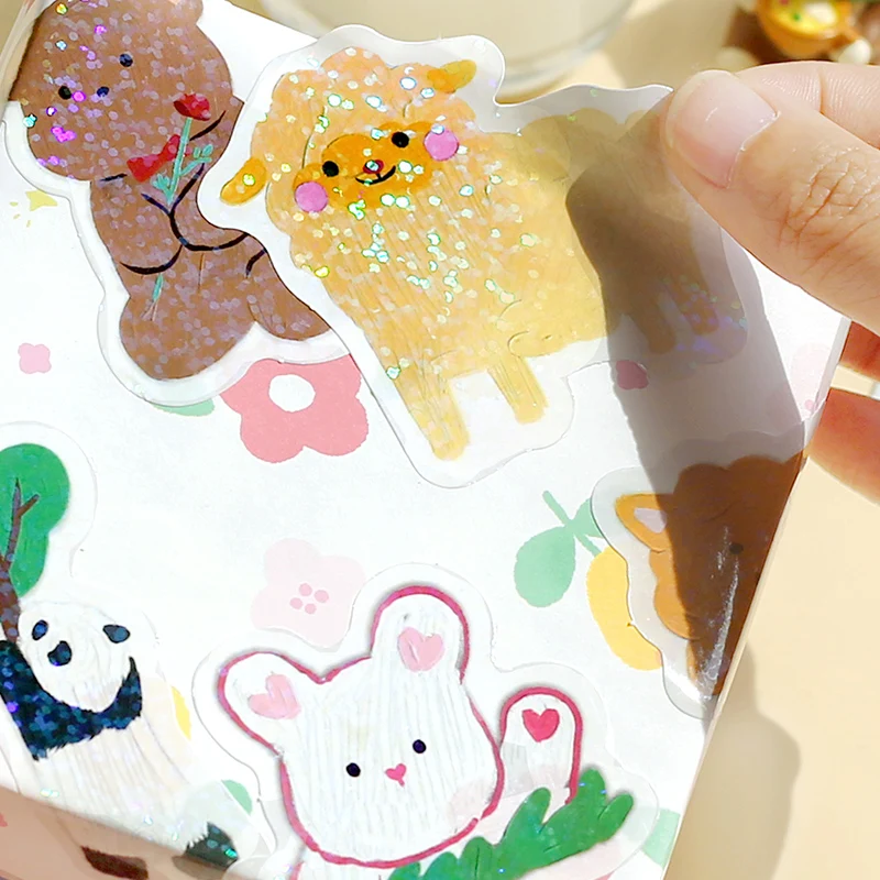 

30pcs Cute Animal Children Stickers Reflective Decorative Label Kawaii Scrapbooking Shorthandbook Collage Diary DIY Laptop Phone