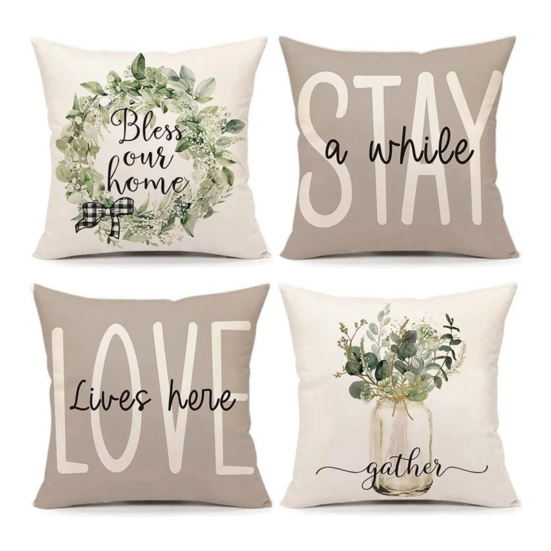 

Spring Pillow Covers 18X18 Set Of 4 Farmhouse Throw Pillows Spring Decorations Buffalo Plaid Pillowcase For Home Couch