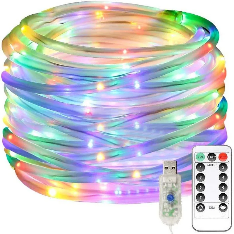 USB Telecontrol Lighting Strings 100/200LEDs 8Modes Outdoor Tube RGB Garden Decortion Christmas For Wedding Party Holiday Lights