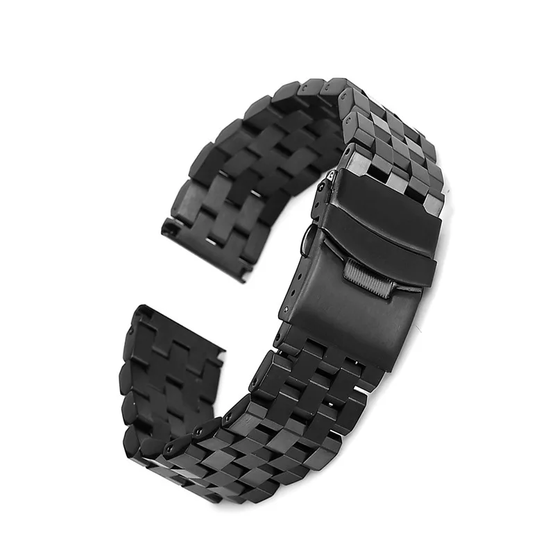 22mm 20mm Silver/Black Stainless Steel Solid Link Watch Band Strap Folding Clasp with Safety Men Replacement Correa De Reloj