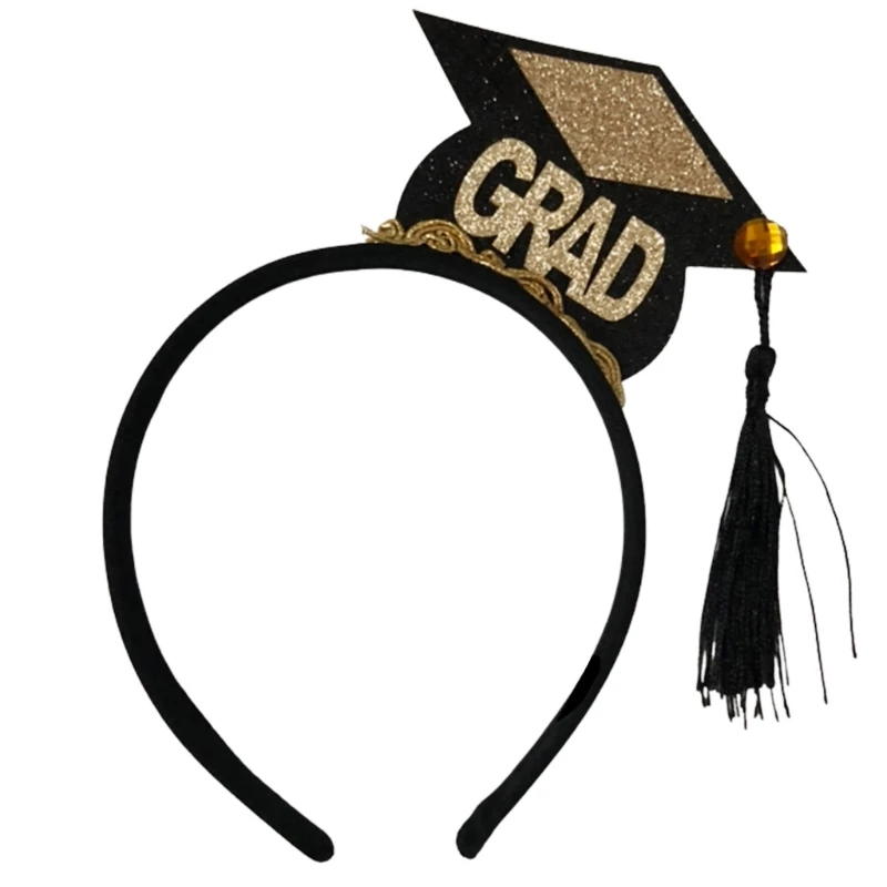 

GRAD Bachelor Cap Graduation Hat Mini Headwear Glitters Headband Party Costume for Graduate Headband with Tassel