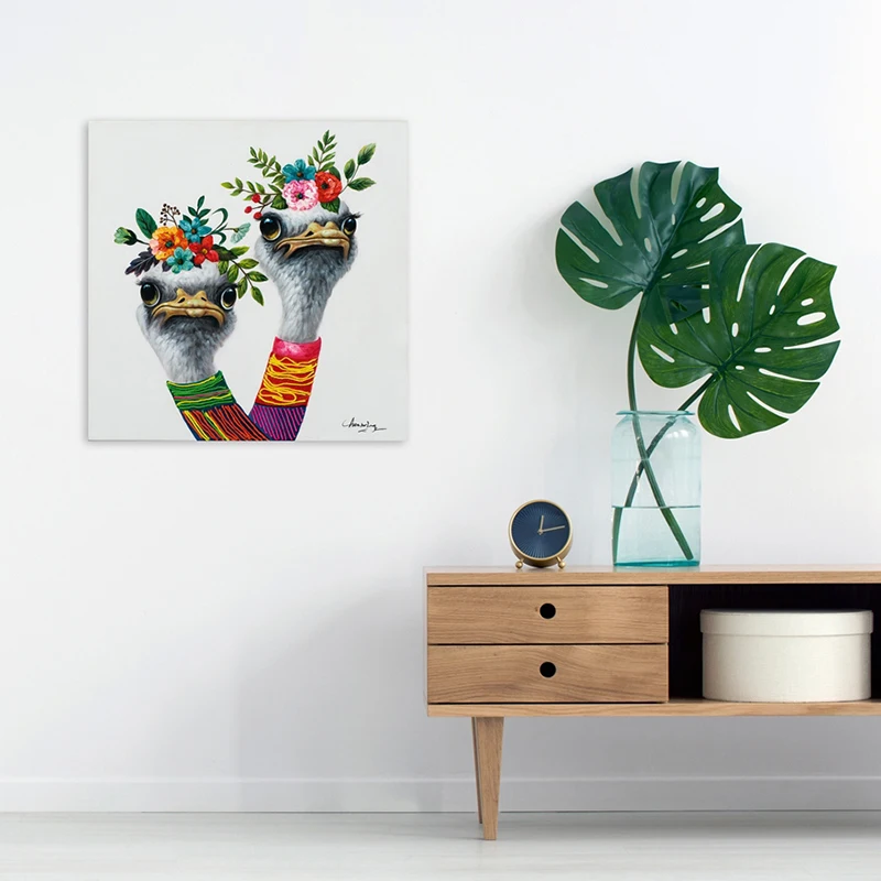 Интересный постер и печать страуса для пары цветов животных холст с рамкой