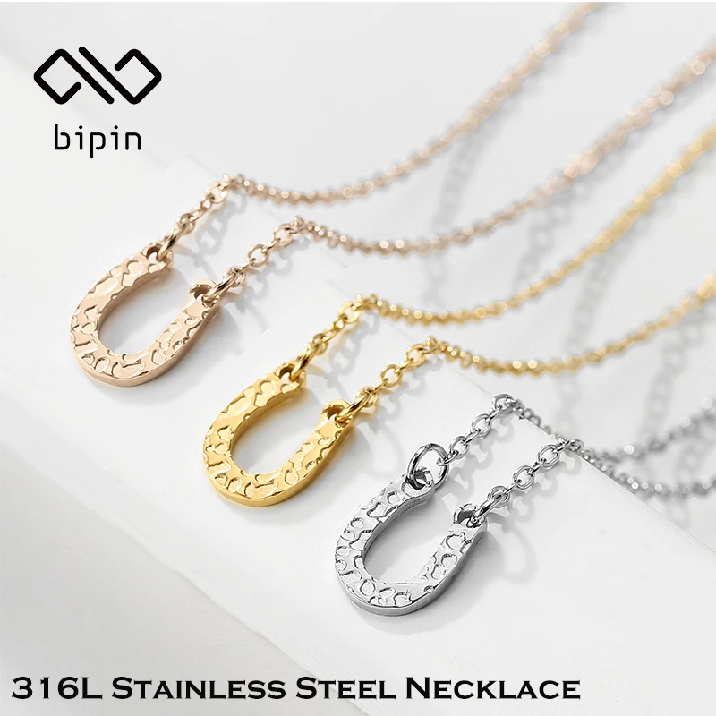 

Bipin colar pingente punk de aço inoxidável em forma de U colar de personalidade jóias para mulheres