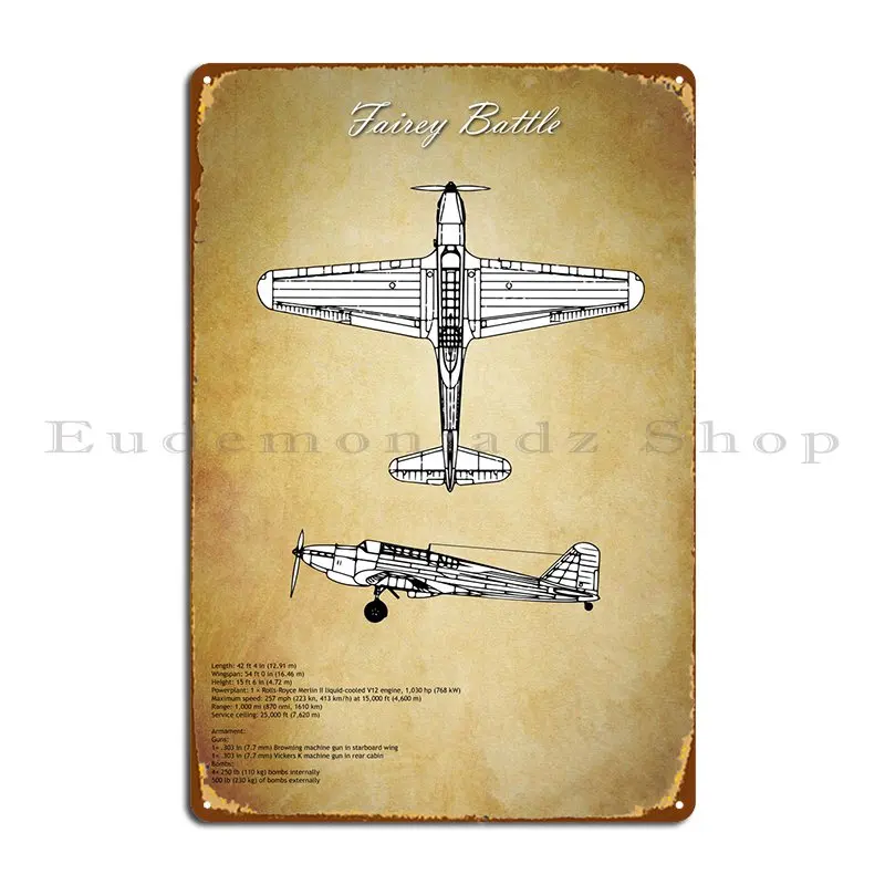 

Fairey Battle Technical Specs Metal Plaque Poster Cinema Club Vintage Print Kitchen Tin Sign Poster