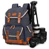 slr camera backpack retro lens waterproof stitching canvas backpack head layer cowhide camera bag large capacity travel leisure
