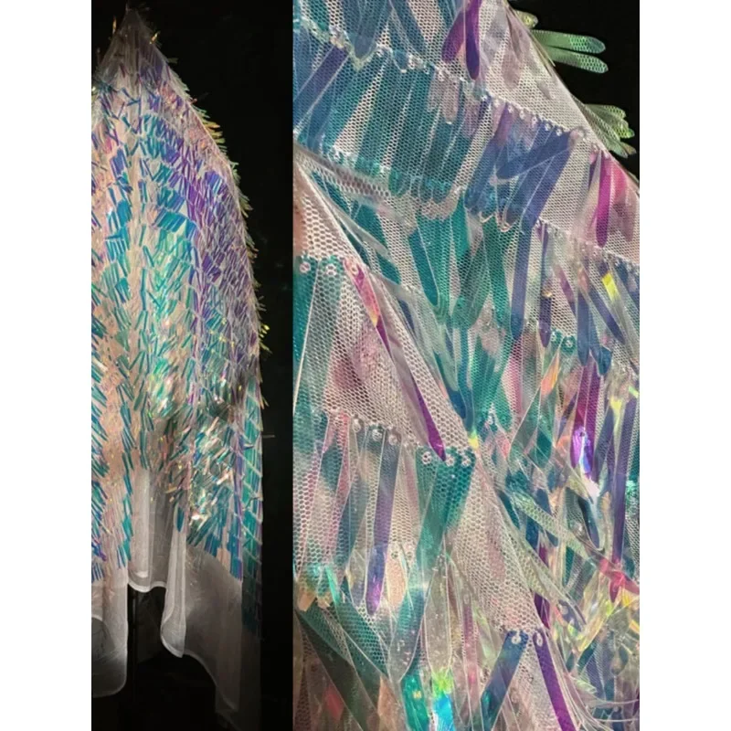 

Волшебные блестки кисточка лазерный градиент Сетка тканевое платье танцевальное сценическое платье дизайнерская ткань