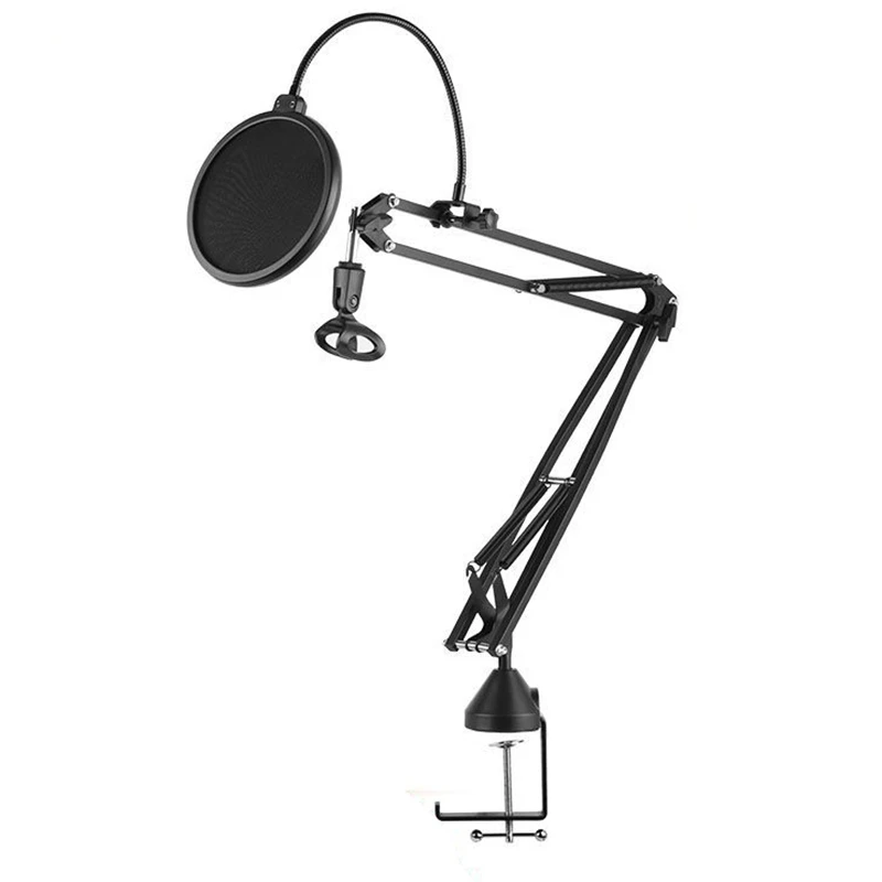 

NEW-Universal Adjustable Mic Microphone Scissor Suspension Arm Stand And Table Mounting Clamp Metal Mount Kit