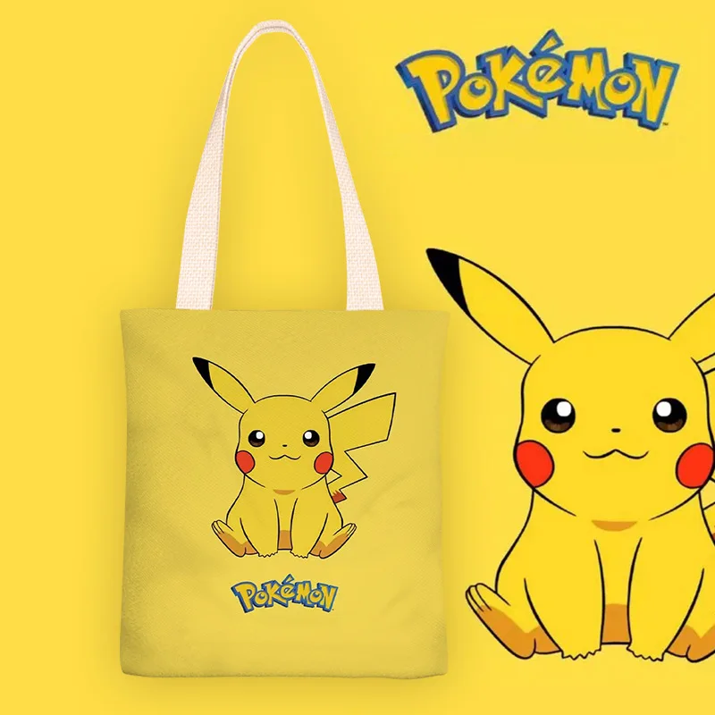 

2022 Genuine Pokemon Animation Peripheral Pikachu Squirtle Psyduck Bulbasaur Fresh Canvas Bag Kawaii Cartoon Couple Gift