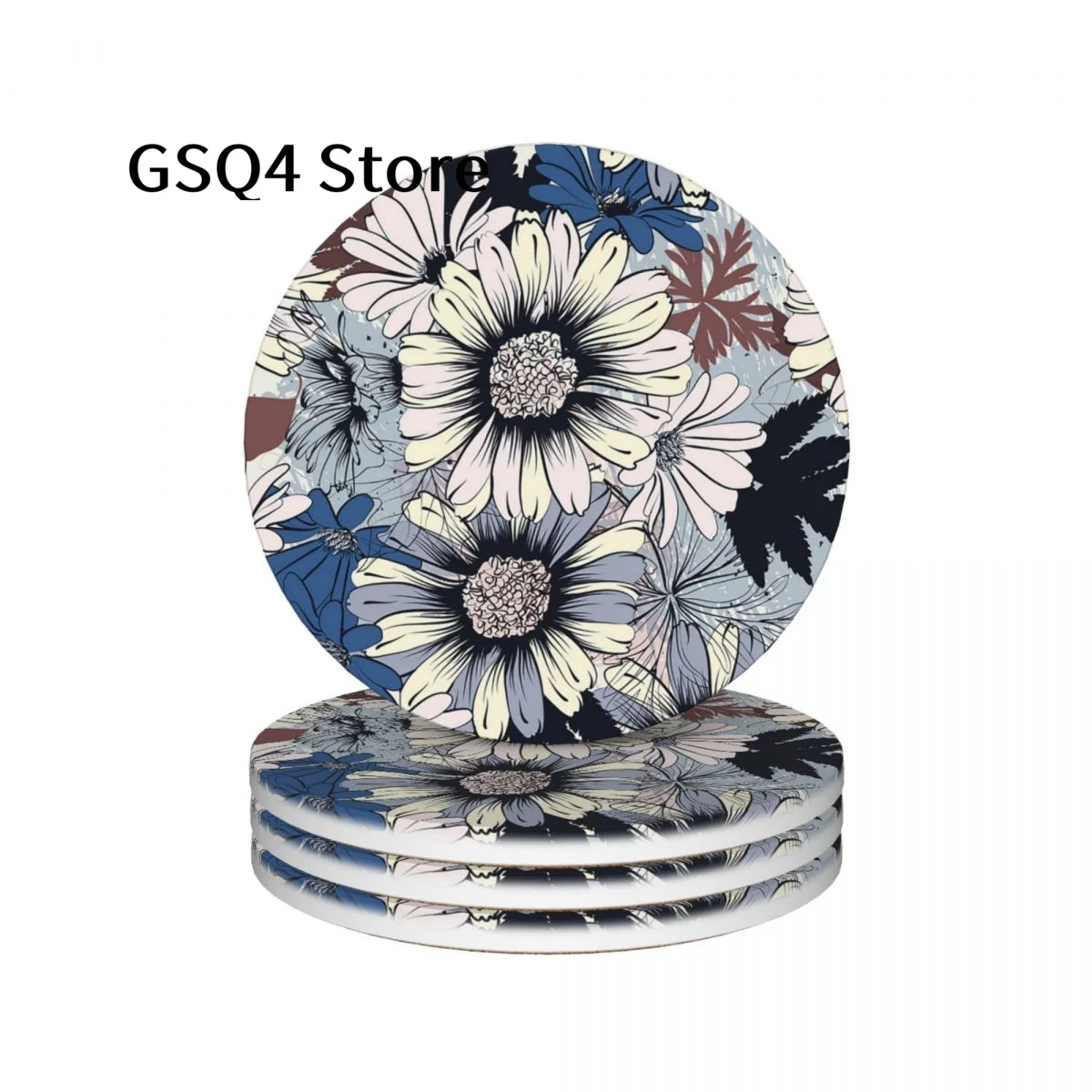 

Floral Flowers Coasters of Drinks Set of 4 Cup Holders Water Absorbing Ceramic Drinks Coaster for Home Kitchen Gift Decor