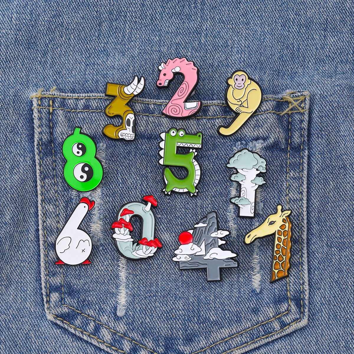 Милые животные Арабские буквы с цифрами эмалированная булавка Гусь обезьяна