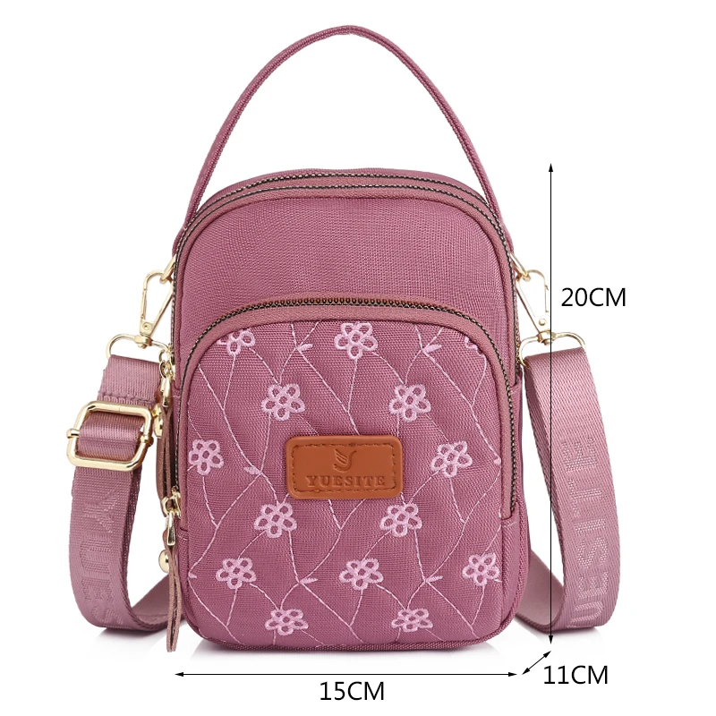 Fashion Flower Embroidery Handbag Multi Pockets Mobile Phone Bag Small Shoulder Bags for Teenage Girls Oxford Crossbody Bags