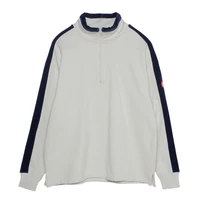 japan style semi zipper sweatshirts blue and white stitching stand collar coat top cotton solid color beige loose pullover