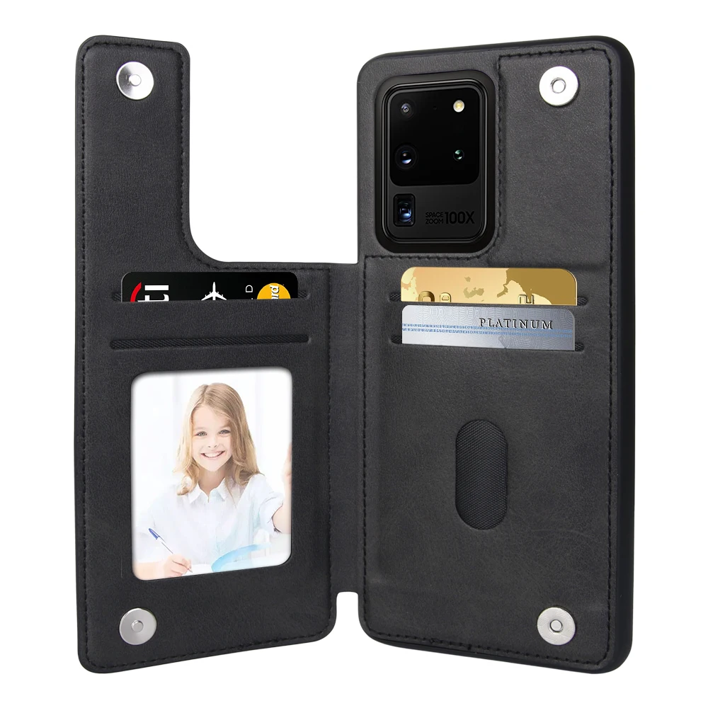 Leather Card Slot Case for Samsung Galaxy S21 Ultra Note 20 Ultra S20 S10 Plus Case Flip Wallet Cover with Photo Hard Back Cover