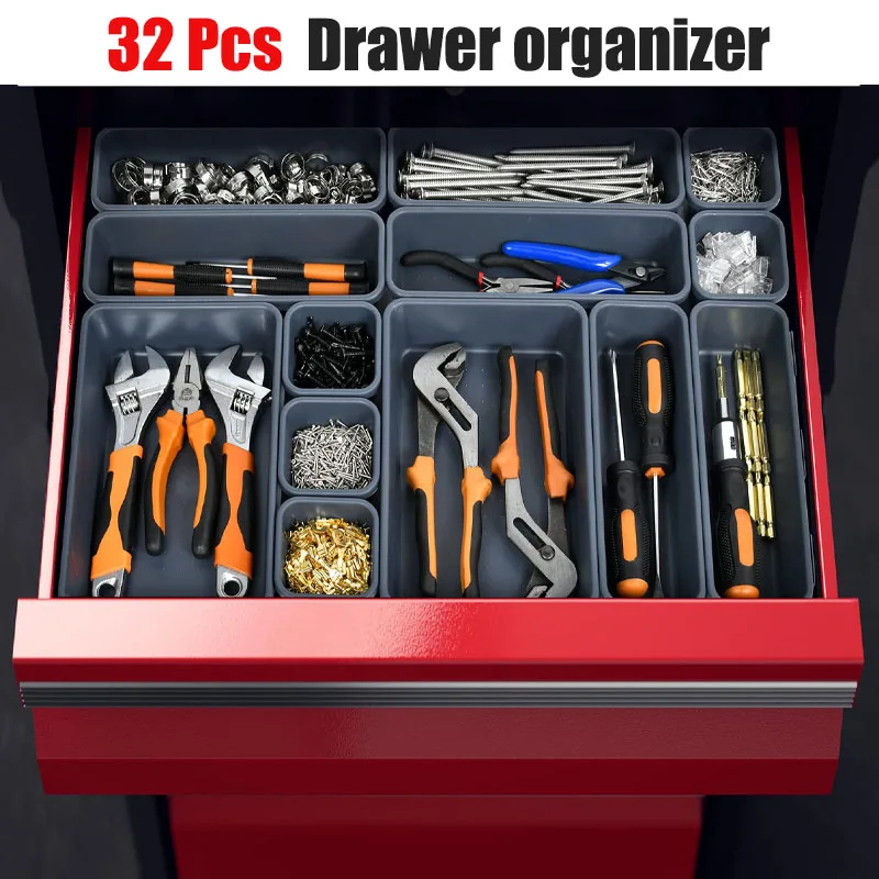 32Pcs Workshop Garage Rack Screw Tool Organiser Storage Components Box Thickened Combined Part Bin Case drawer organizer