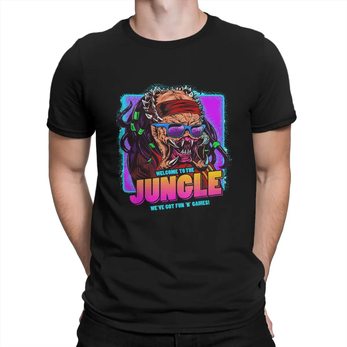 

Welcome to the Jungle T Shirt for Men Cotton Fun T-Shirt Round Collar Aliens VS Predator Game Tee Shirt Short Sleeve Tops Summer