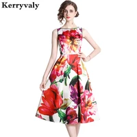 french red floral print slim summer beach dress jurken dames 2022 sleeveless holiday ladies dresses roupas feminina k6120