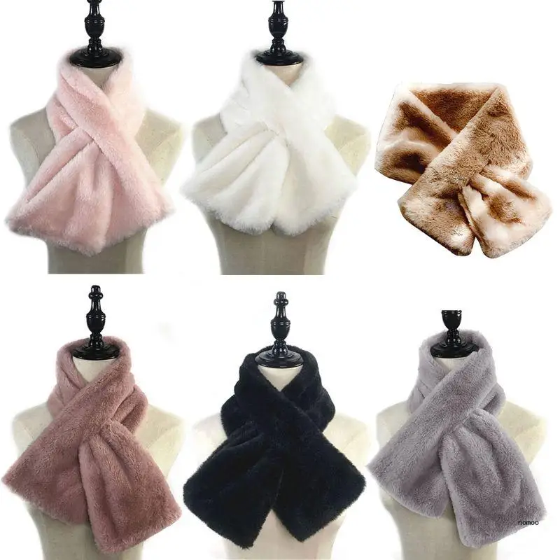 

for Cross Tie Furry Plush Scarf Women Winter Thick Warm Neck Collar Scarves Shaw