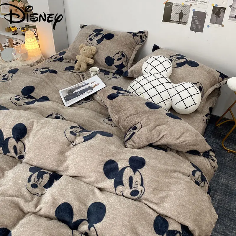 Disney – housse de couette double face en polaire, ensemble quatre pièces épais, motif dessin animé Mickey, corail, automne et hiver  (0)
