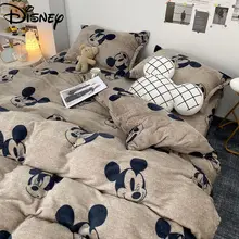 Disney ropa de cama de dibujos animados de Mickey, edredón de lana de coral cálido de doble cara, traje grueso de Cuatro piezas, Otoño e Invierno (3)