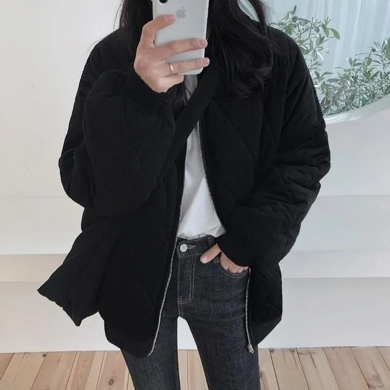 2023 New Women Corduroy Cotton Jackets Spring Autumn Causal Windbreaker O Neck Basic Jackets Coats Zipper Loose Famale Oversized