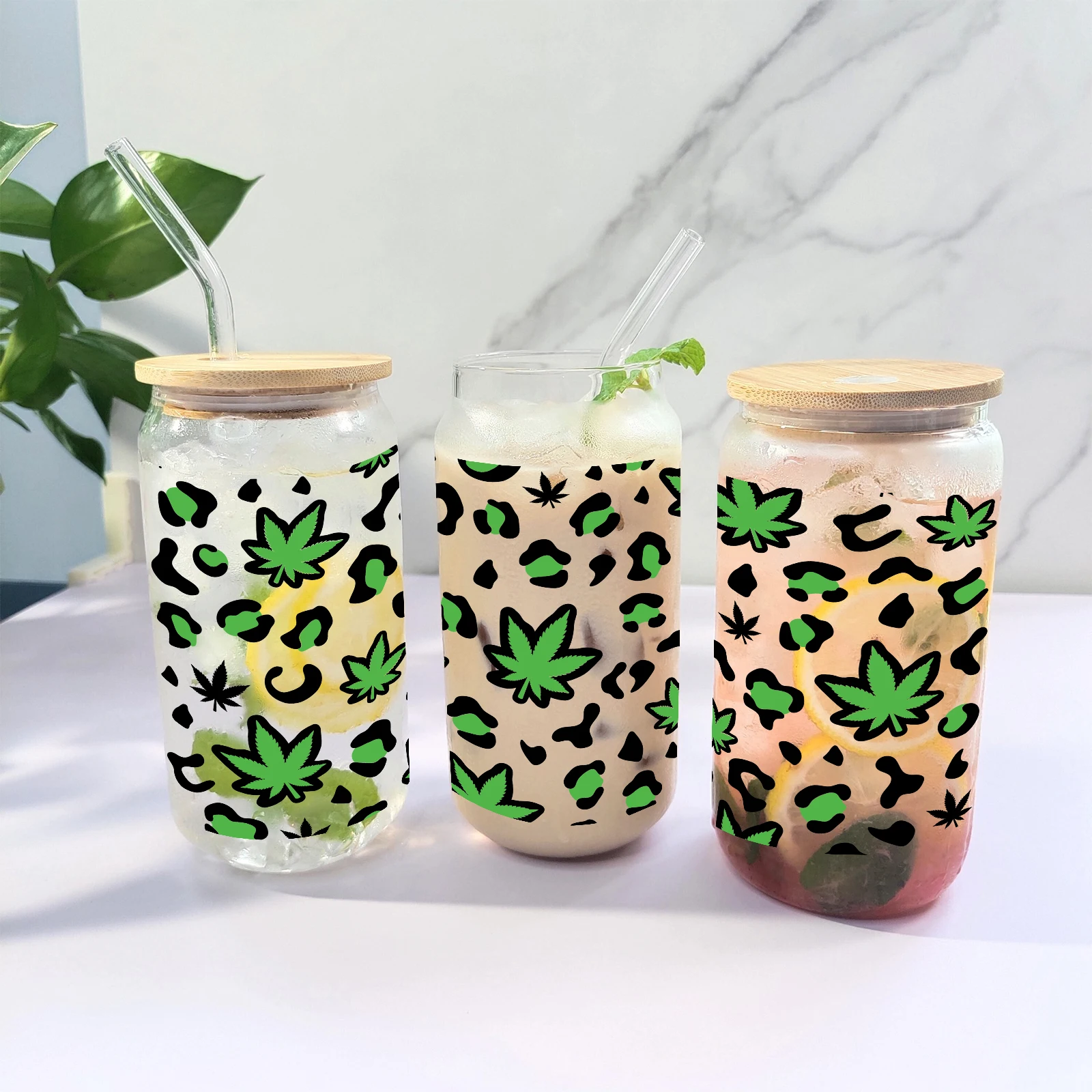 Стеклянный стакан Libbey 16oc зеленый леопардовый принт 3d печать сублимационная