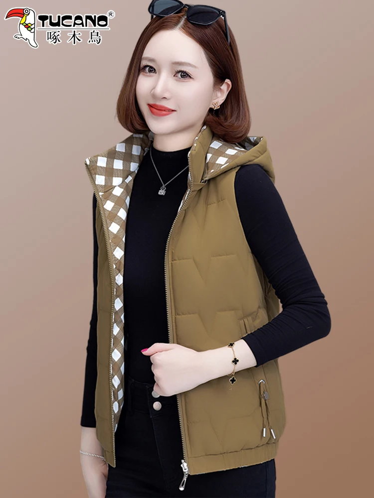 Woodpecker down Cotton-padded Vest Women Autumn and Winter 2024 New Middle-Aged Elderly Mothers Western Sle Fashionable...
