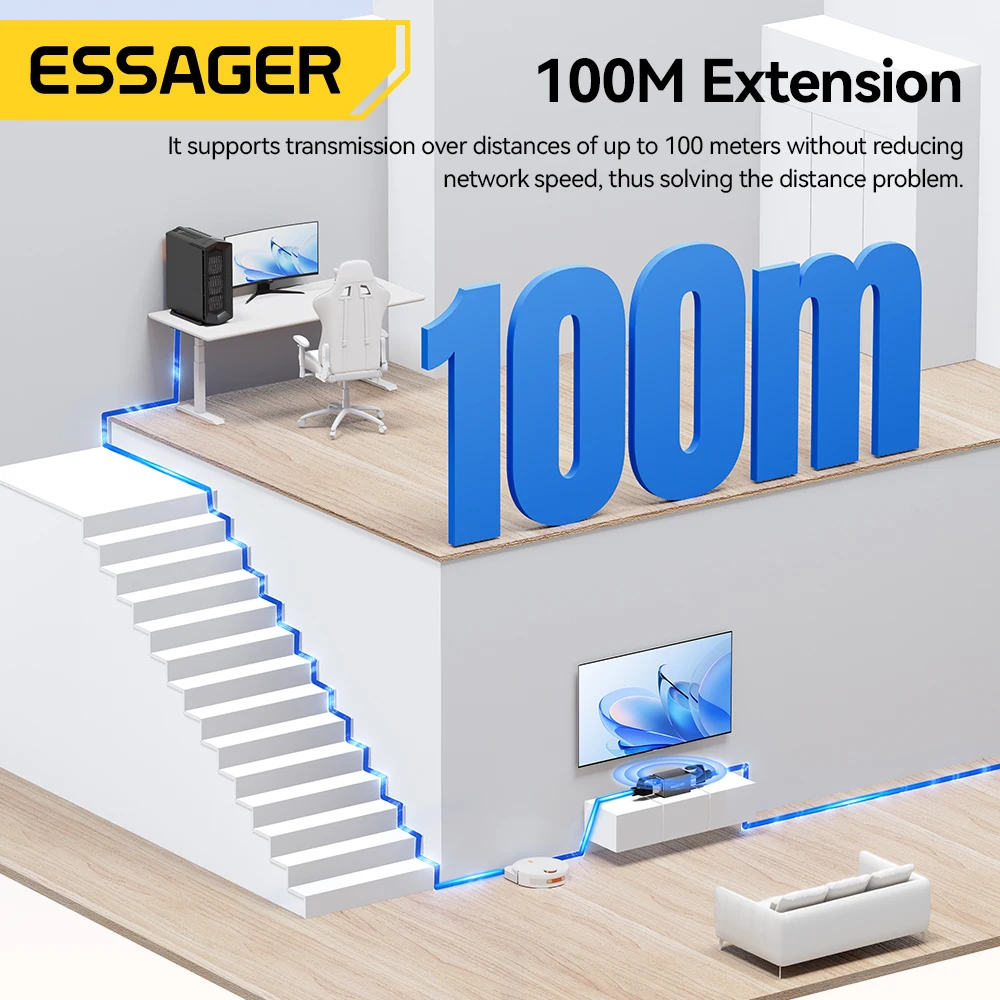 Фото Соединитель Essager RJ45, удлинитель сети 10 Гбит/с для кабеля Cat8/7/6/5e Gigabit Ethernet, адаптер, переходник «мама-мама» №5