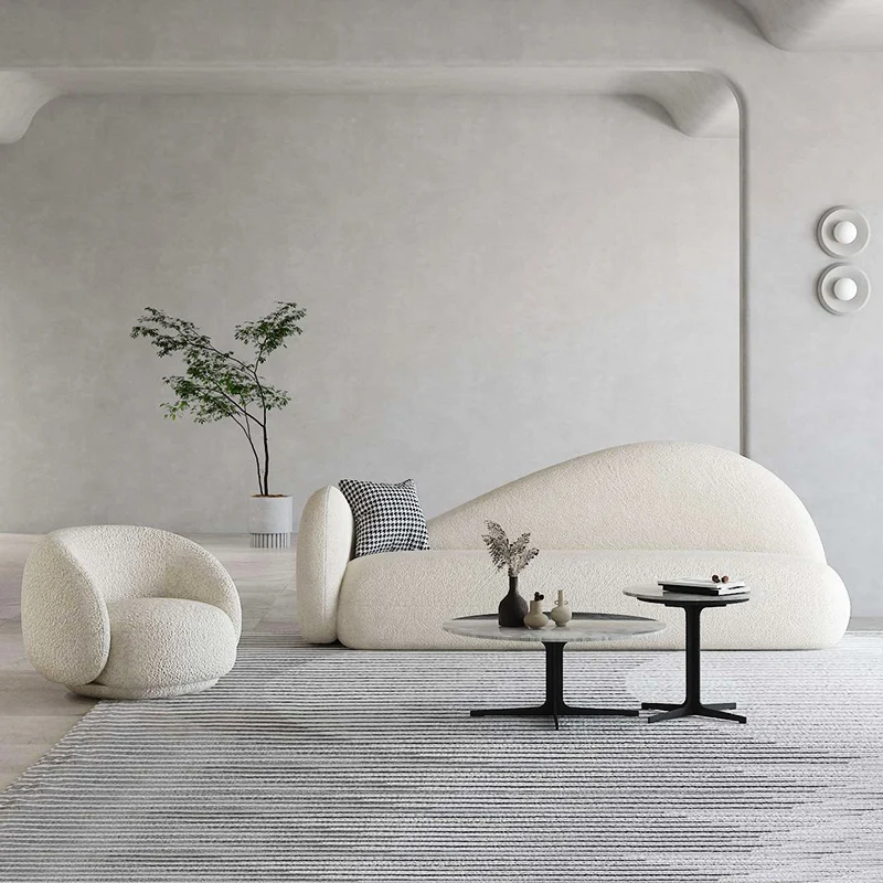 

Modern Simple Small Apartment Lamb Fleece Curved Sofa Nordic Living Room Creative Beauty Salon Clothing Store Sofa