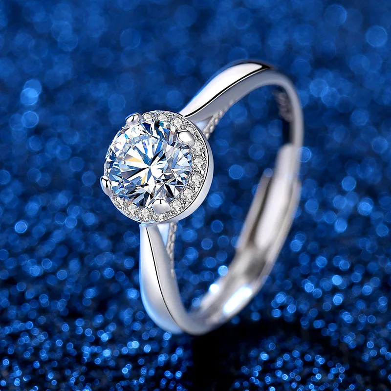 

Moissanite Diamond Round Engagemant Ring D Color 1CT Real 925 Sterling Silver For Women Wedding Fine Jewelry