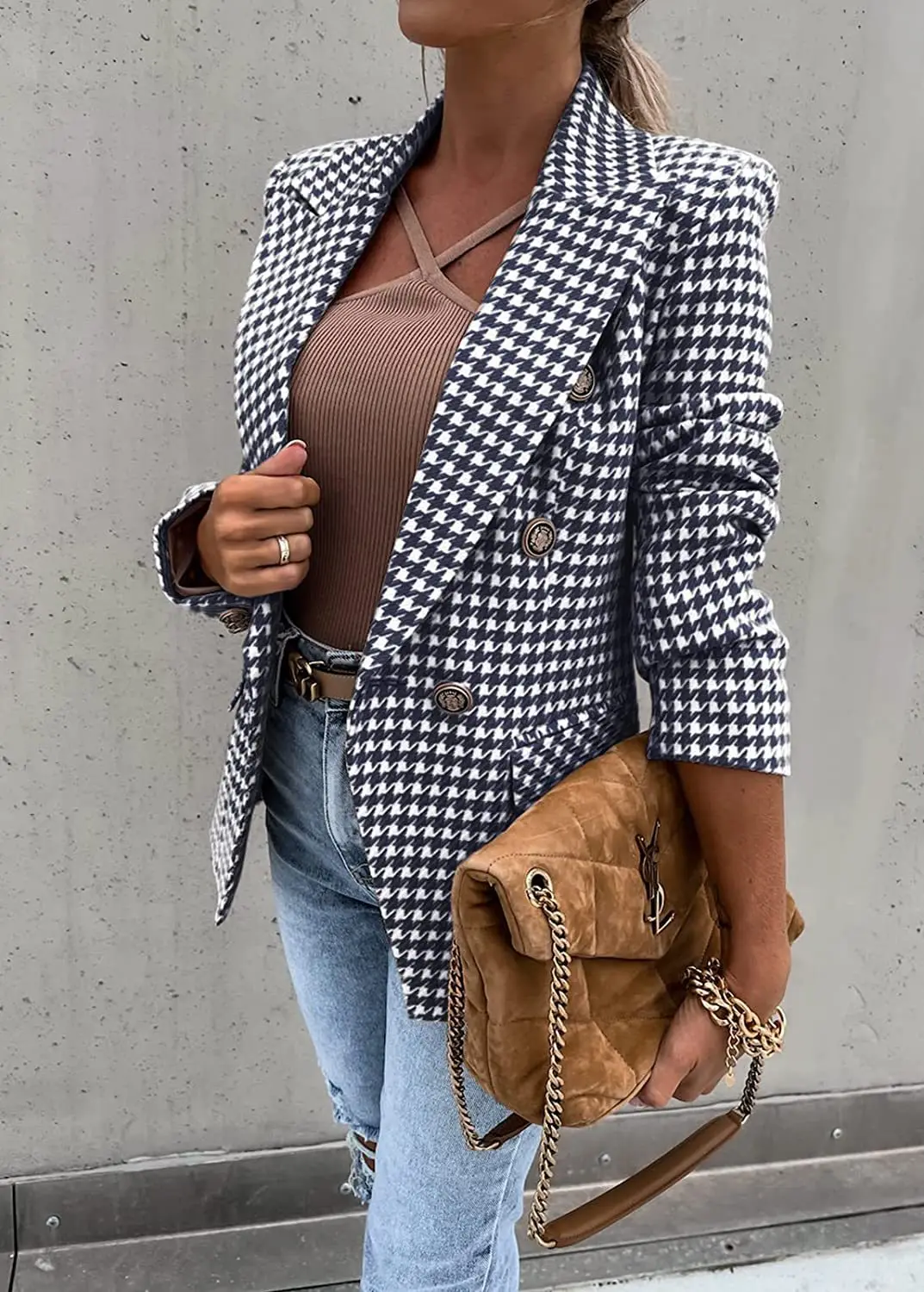 2023 Spring and Autumn New Plaid Printing Casual Jacket Slim Commuting Small Suit Blazer Women