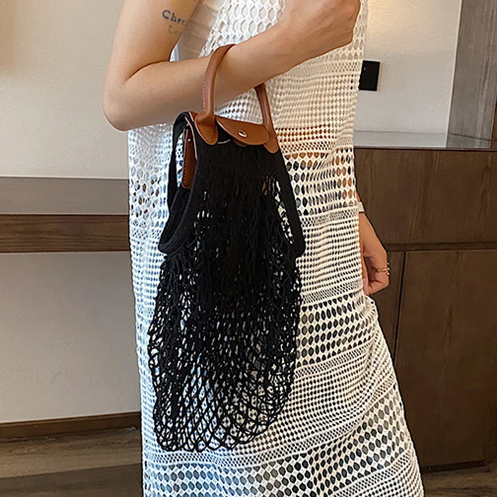 

Mesh Women's Designer Handbags Fishing Net Shoulder Bag Hollow String Bags for Women Luxury Woven Shopper Purses Large Hobos New