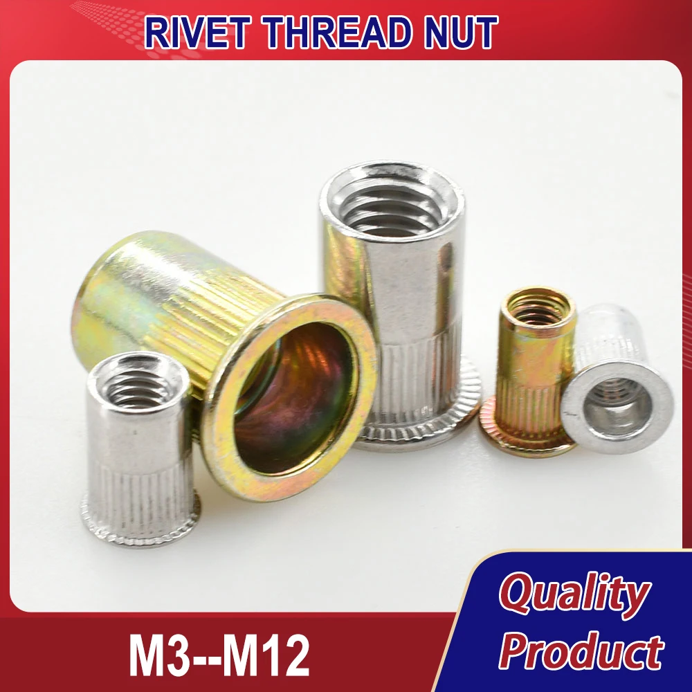 

M3 M4 M5 M6 M8 M10 M12 Threaded Flat Head Flange Insert Nuts Zinc Plated Iron Rivnut Alloy Nutsert Stainless Steel Rivet Nut