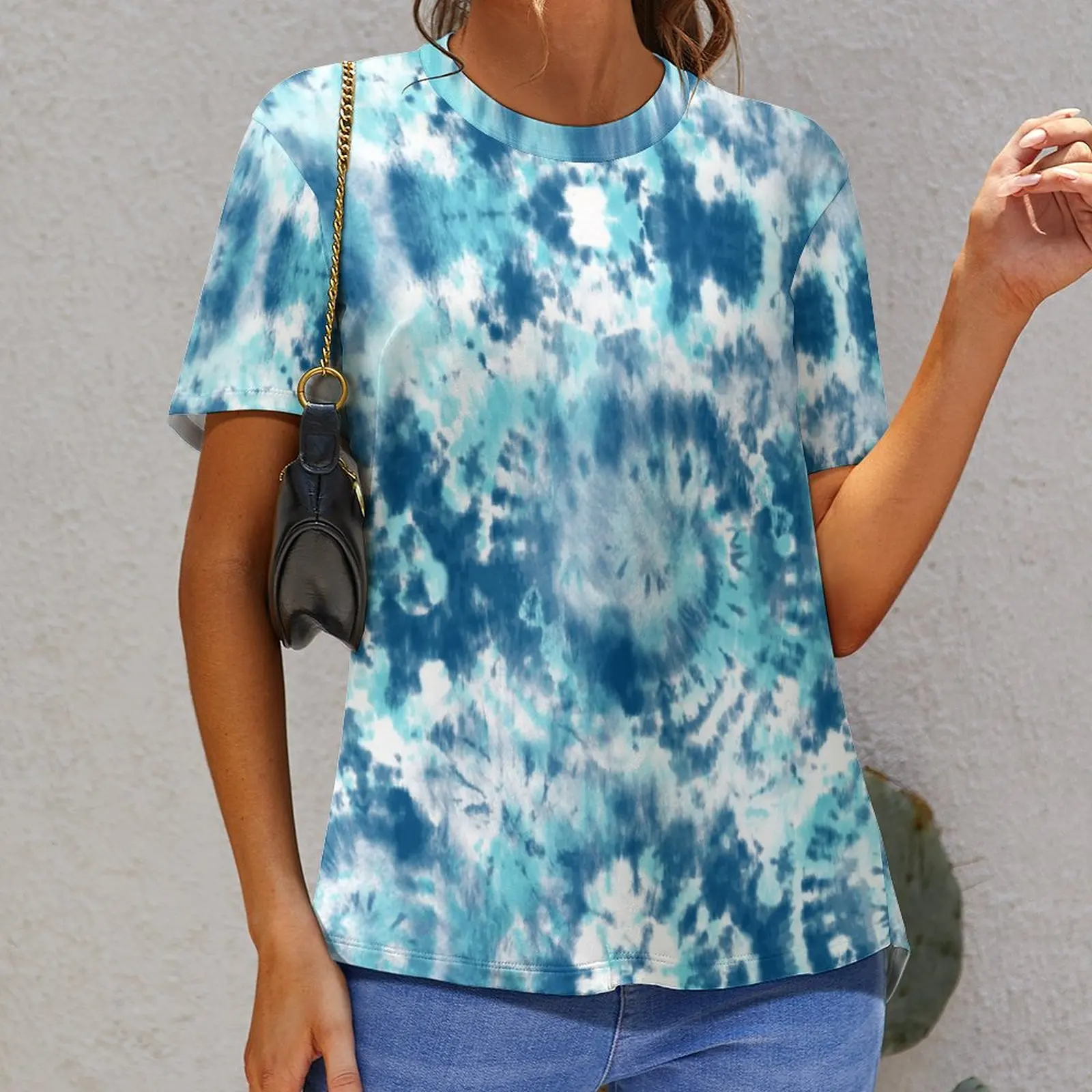 

Blue And Navy Tie-Dye Tie Dye Casual Graphic T-shirts top Quality Leisure Eur Size