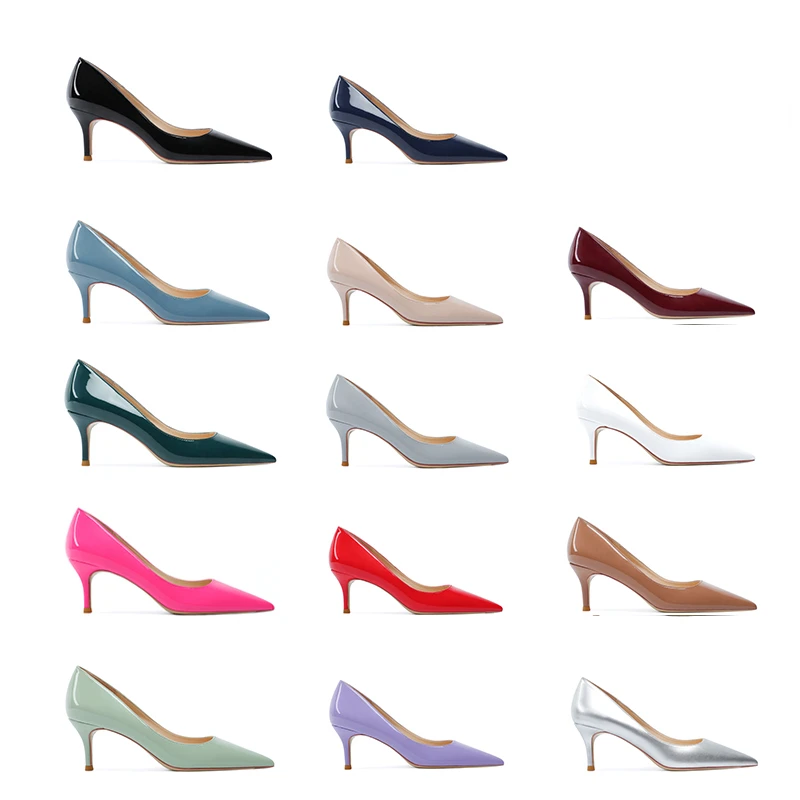 Dark Color Sexy Single Shoes Women Patent Leather Peacock Blue 6cm Medium Stiletto High Heels Party Pointed Toe Slip-on Pumps