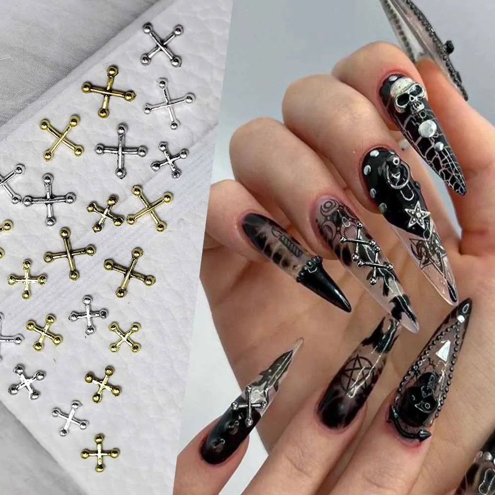 

20pcs Metal Small Cross Nail Art Charm Alloy Hip Silver Cross Shape Nail Decoration DIY Luxury Nail Accessories Jewelry