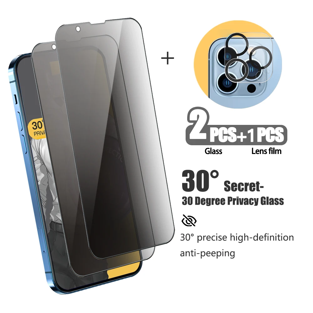 

2 в 1 противошпионское Защитное стекло для экрана, закаленное стекло с защитой объектива камеры для iPhone 14 13 12 11 Pro Max X Xr 8 7