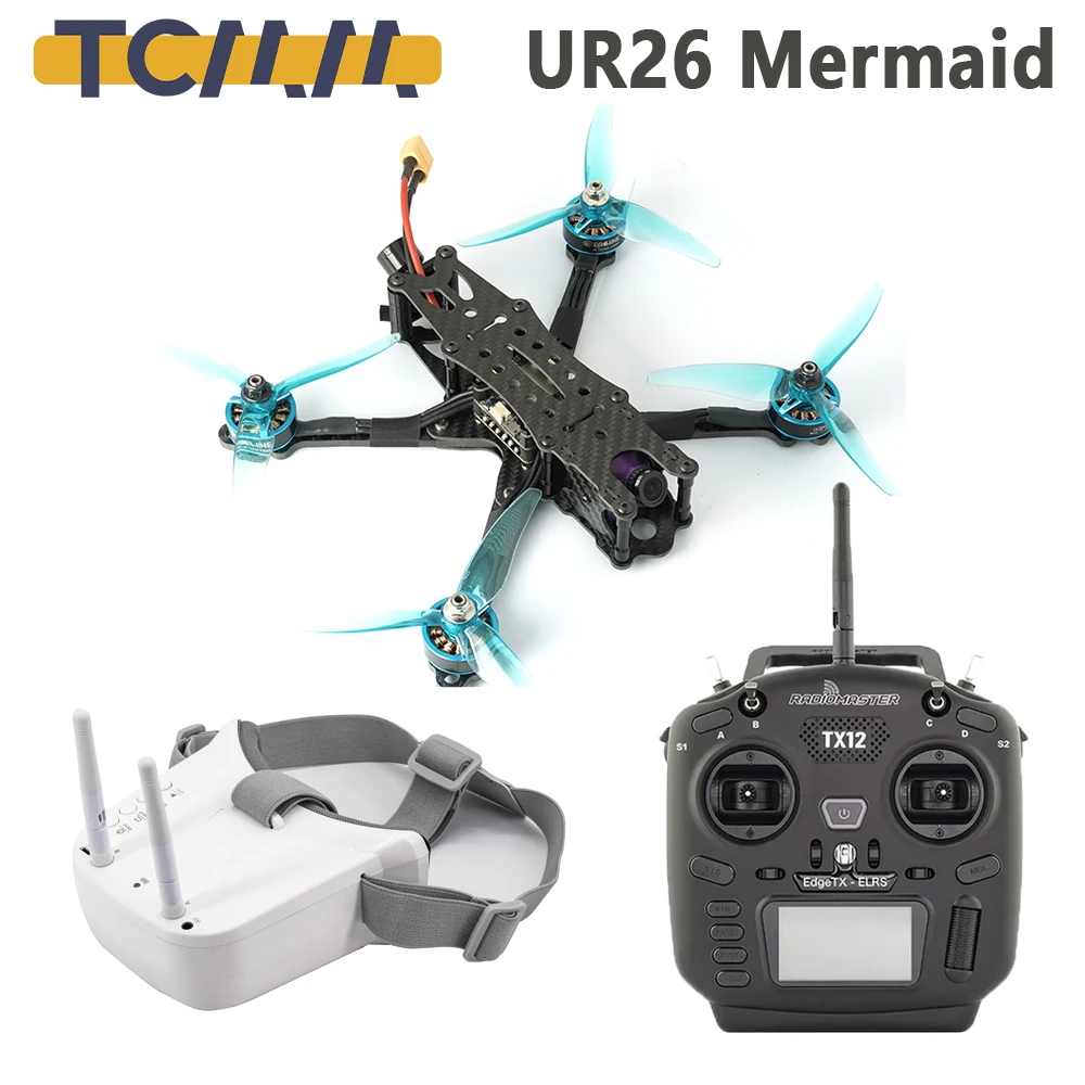 

TCMMRC UR26 Mermaid 220 4S Radio Controller with Glasses Fpv Racing Drone Kit F405 FC 60A ESC 600MW VTX Freestyle RC Quadcopter