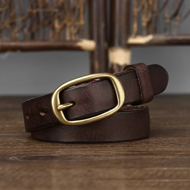 Do Old Copper Buckle Width Women Cowskin Genuine Leather Belt For Female Strap Ladies Adjustable Belts Retro High Quality