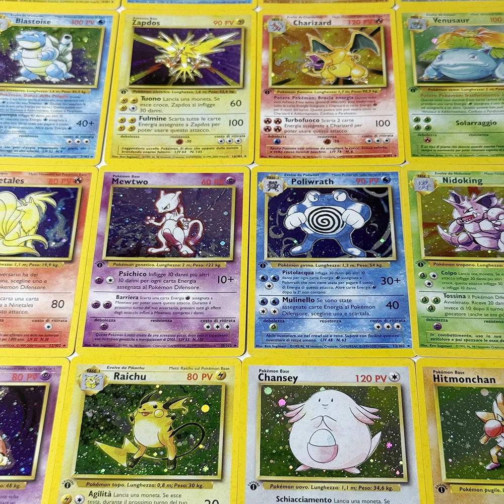 Фото Итальянский базовый набор Pokémon, фольгированные игровые карты DIY PTCG: Алаказам, Бластойс, Гьярадос, Чаризард, Магнетон, Мьютв, Нидокинг, Венузур, Запдос. №3