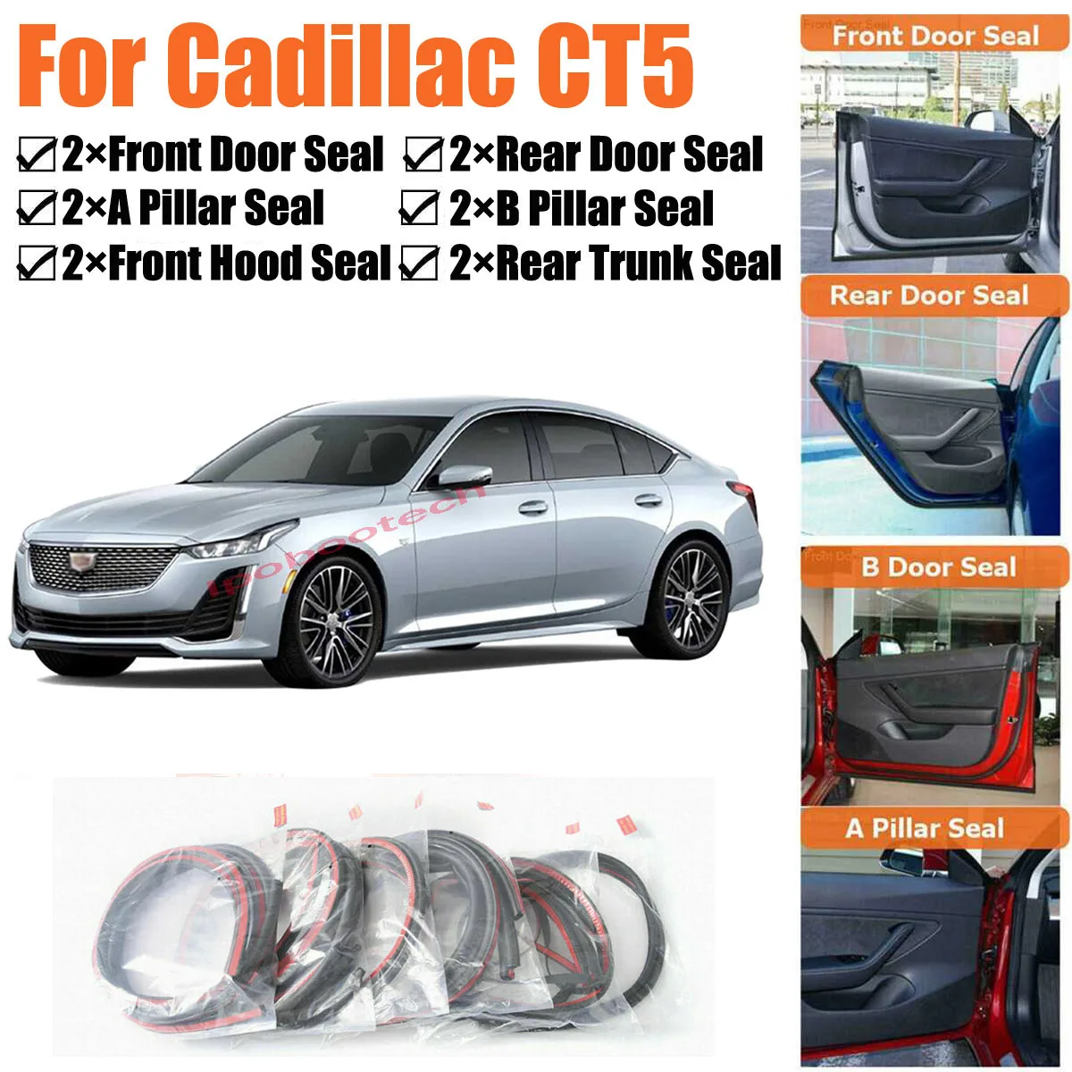 

Brand New Car Door Seal Kit Soundproof Rubber Weather Draft Seal Strip Wind Noise Reduction Fit For Cadillac CT5