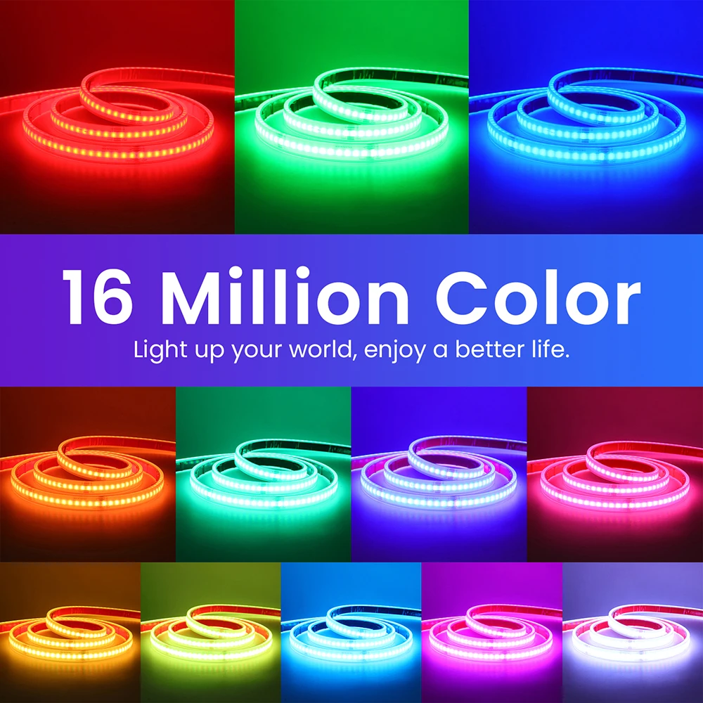 Фото Водонепроницаемая светодиодная лента RGB COB IP68, Wi-Fi, Bluetooth-совместимый пульт дистанционного управления, комплект питания 12 В, 576 светодиодов, гибкая силиконовая трубка, лампа №5